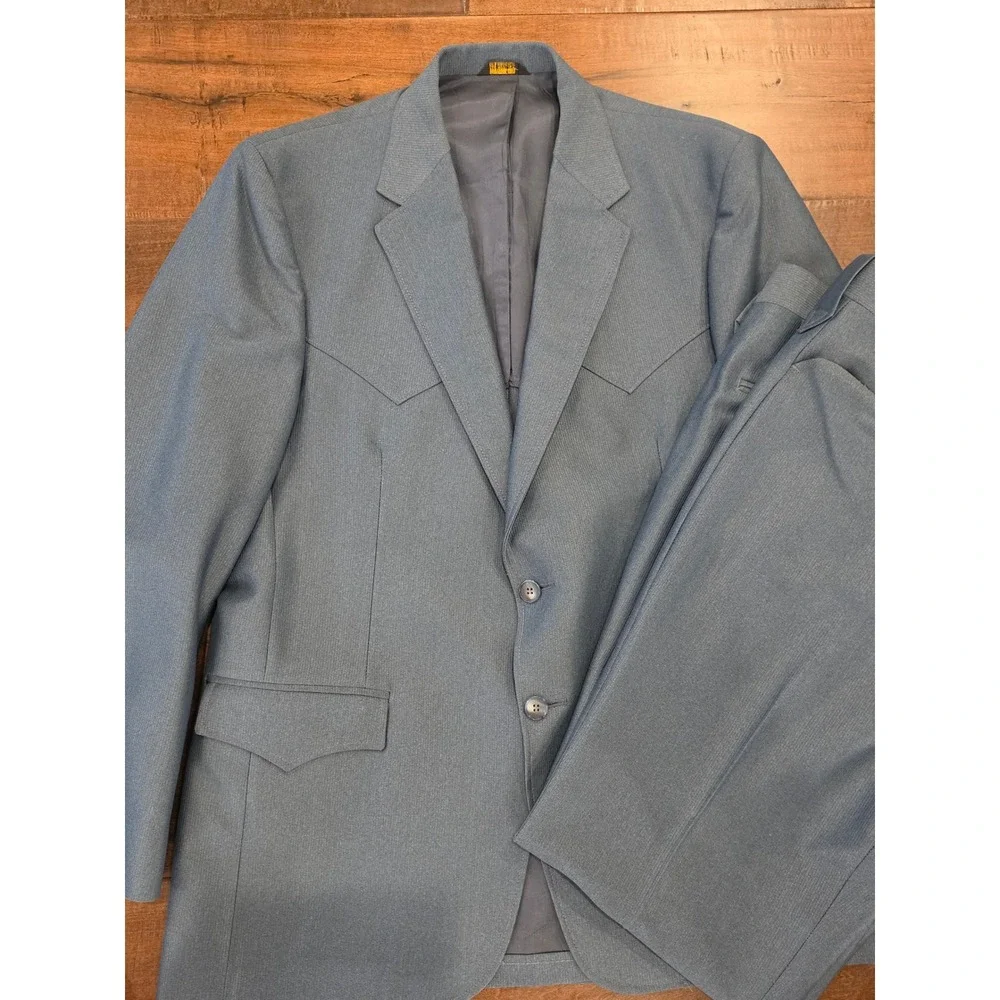 VTG RARE John H Daniel Co Western Ranch Suit Steel Blue 2 Piece Custom Tailored
